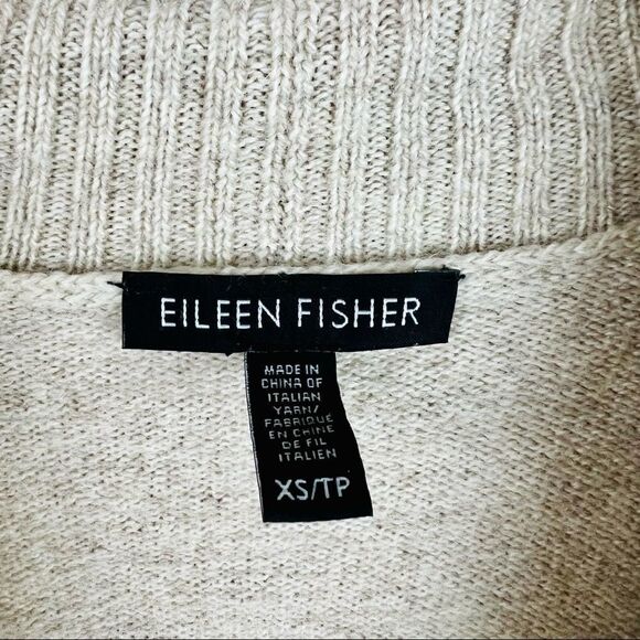 Eileen Fisher Italian Yarn Alpaca Wool Blend Khaki Open Knit Cardigan XS - Picture 7 of 8